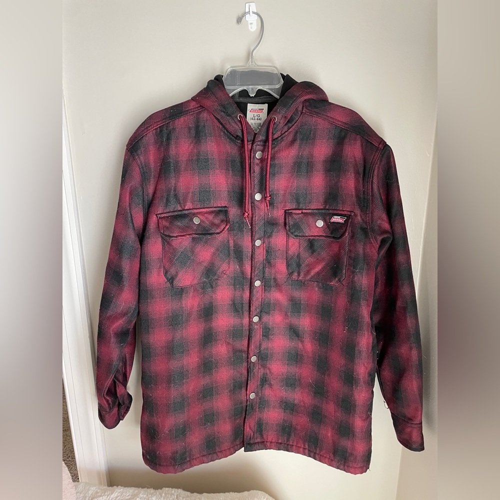 Dickies Shacket Men’s Burgundy and Black Large Hoodie Flannel shirt Jacket